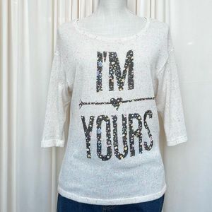 Tan with Multicolor Speckles and "I'm Yours" Floral Graphic Top - Medium